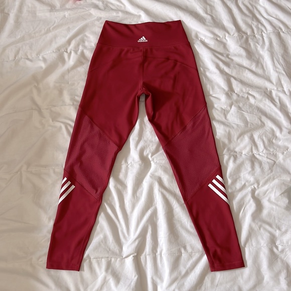 Adidas Red Believe This High Rise 7/8 Length 3-Stripes Tights - Picture 10 of 13